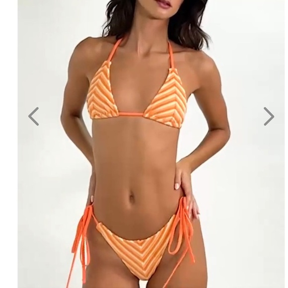 NWT OneOne Swimwear Bikini Set Orange Tangerine Dream Triangle Ariel Terry Cute - Picture 6 of 12